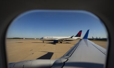 A Delta Air Lines plane waits to depart at Washington Dulles International Airport (IAD) on September 7. 2026 in Dulles