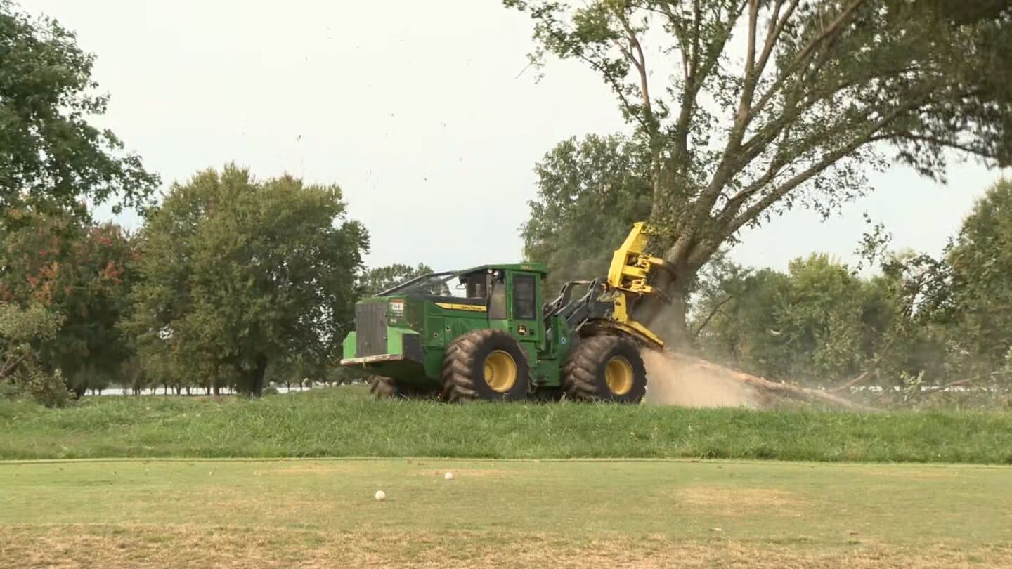 <i>CNN via CNN Newsource</i><br/>Crews remove trees near the East Potomac Golf Course in Washington