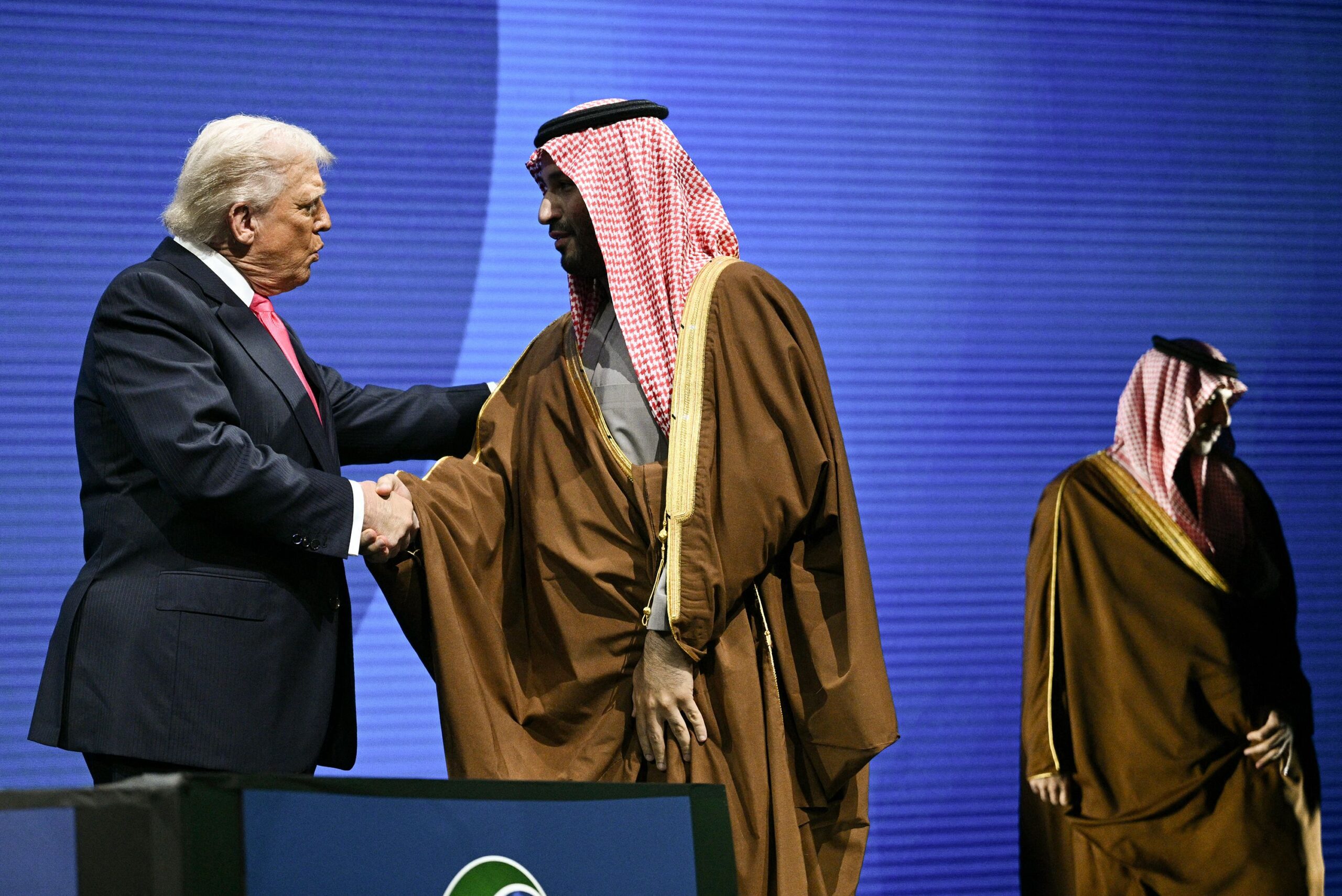 <i>Brendan Smialowski/AFP/Getty Images via CNN Newsource</i><br/>US President Donald Trump shakes hands with Crown Prince and Prime Minister of the Kingdom of Saudi Arabia Mohammed bin Salman.