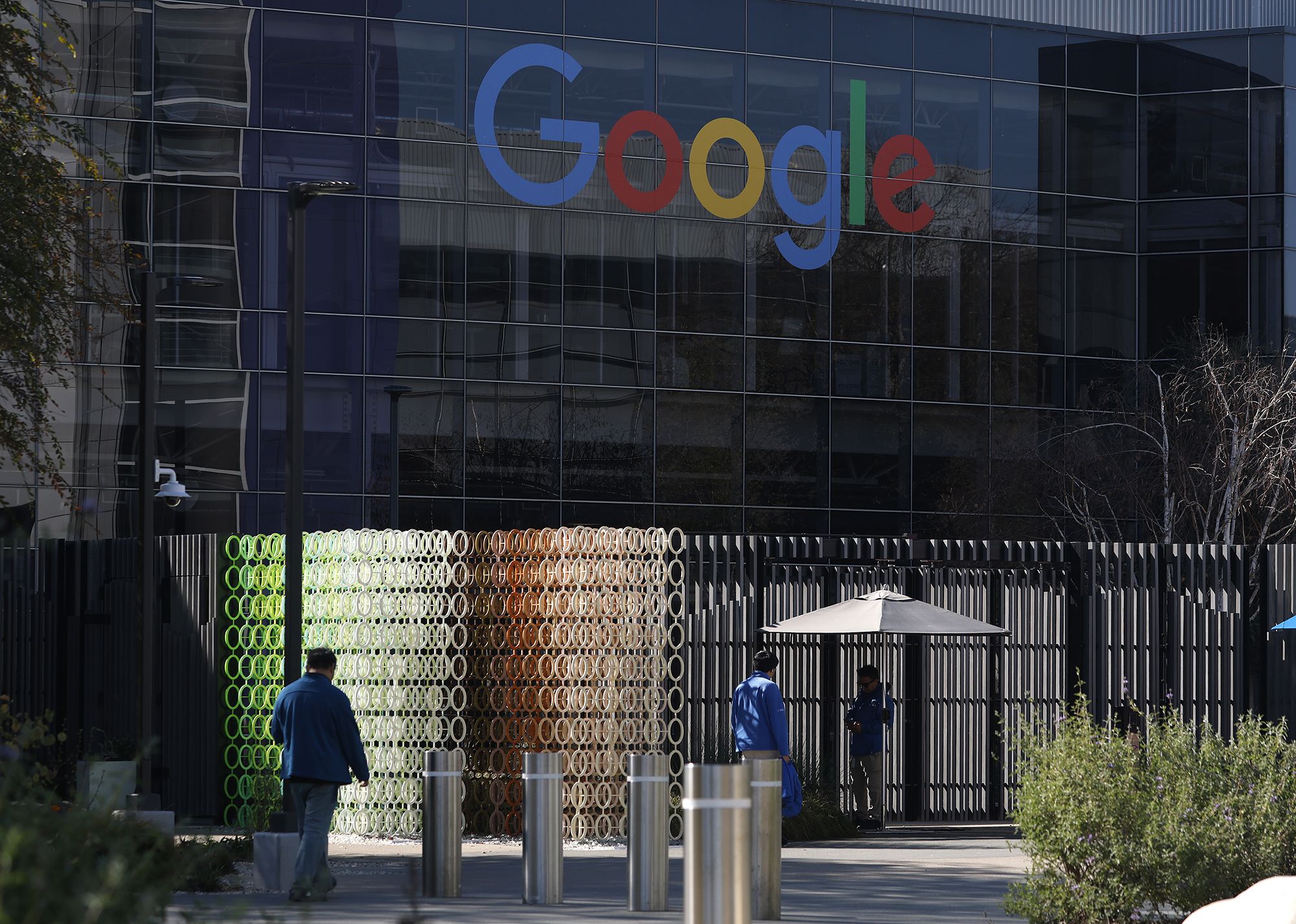 <i>Justin Sullivan/Getty Images via CNN Newsource</i><br/>The Google logo is displayed on a building at Google headquarters on February 04