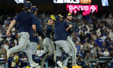 Milwaukee Brewers pitcher Jojo Romero celebrates after getting out of the sixth inning without allowing the tying run.