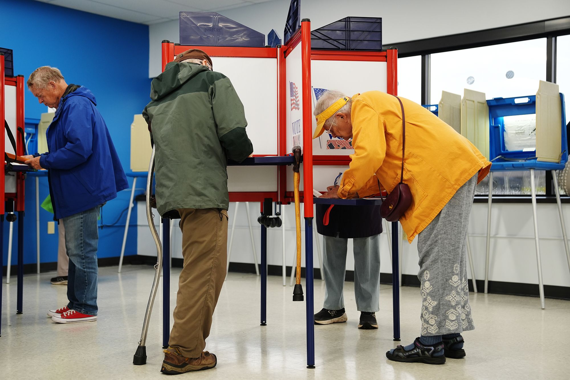 <i>Ellen Schmidt/AP via CNN Newsource</i><br/>Voters cast their ballots on the first day of early voting in Minnesota at the Elections & Voter Services building in Minneapolis on September 18.