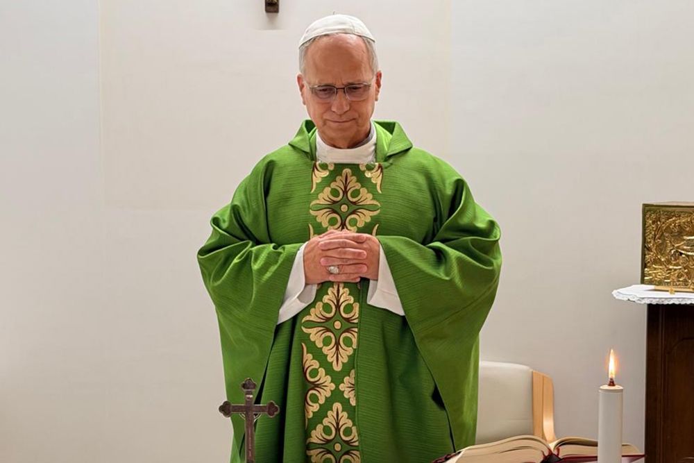 <i>Vatican Media via CNN Newsource</i><br/>Pope Leo XIV celebrated Holy Mass in a room prepared on the 10th floor of the Gemelli Hospital on Friday.