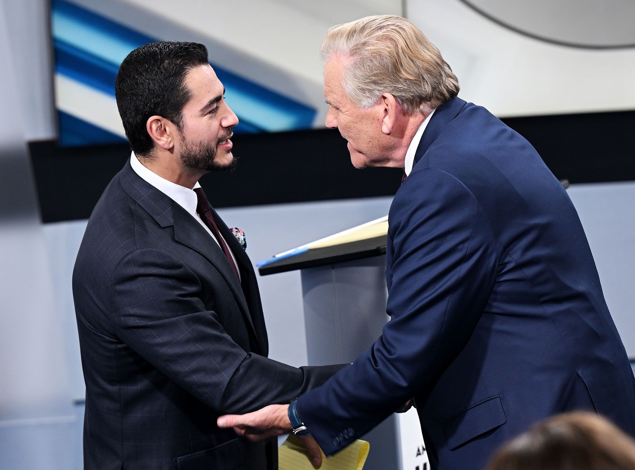 <i>WXYZ/Scripps via CNN Newsource</i><br/>Republican Candidate for United States Senator Mike Rogers and Democratic Candidate for United States Senator Abdul El-Sayed debate in Michigan on October 21