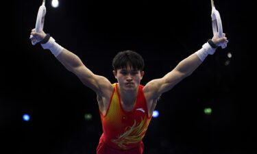 China's Lan Xingyu competes on still rings