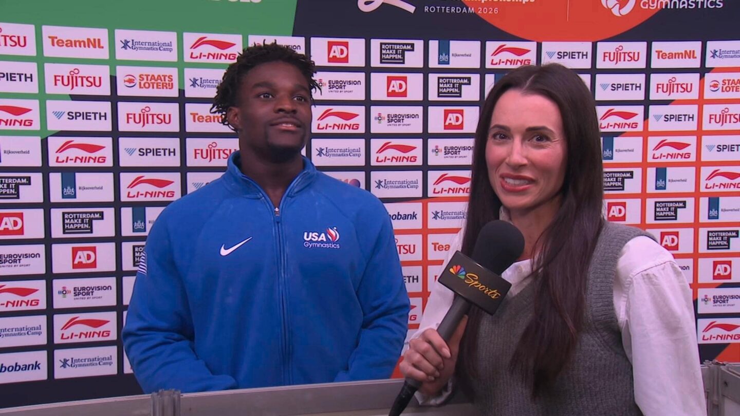 <i>NBC Olympics</i><br/>Athletes are interviewed at the 2026 World Gymnastics Championships.