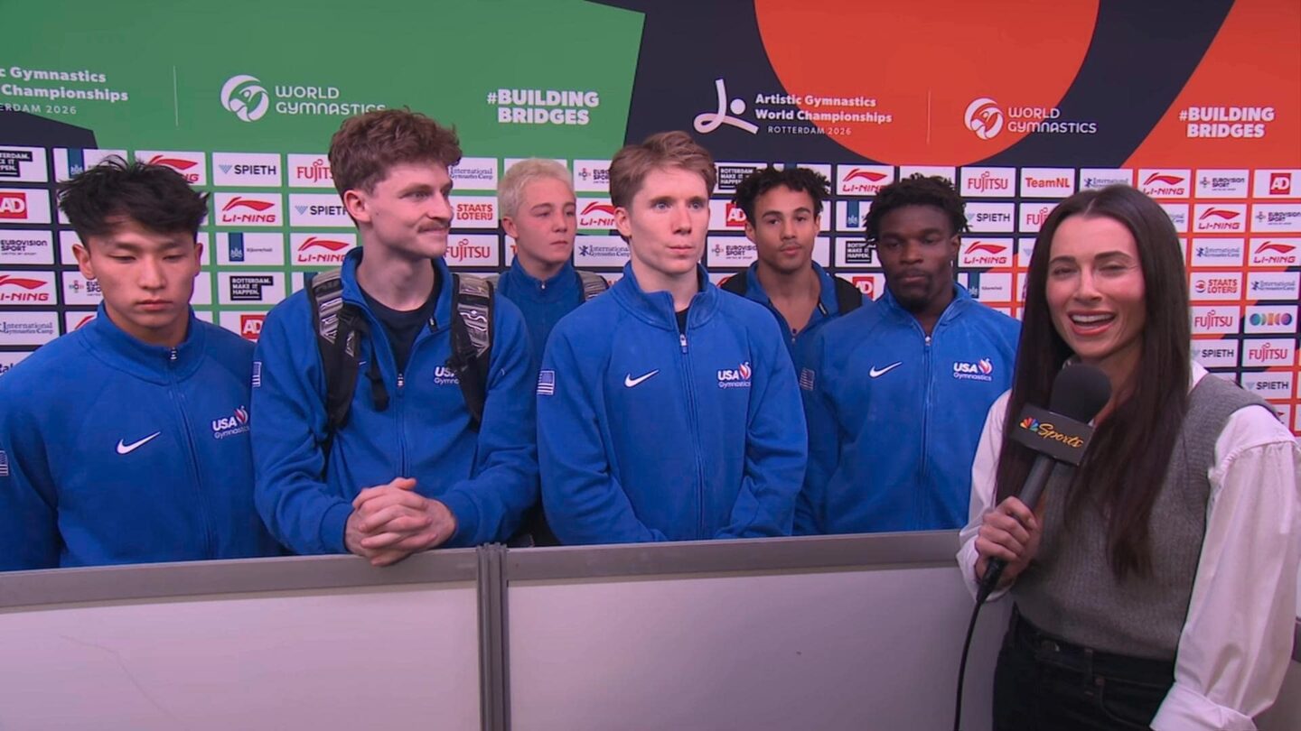 <i>NBC Olympics</i><br/>Athletes are interviewed at the 2026 World Gymnastics Championships.