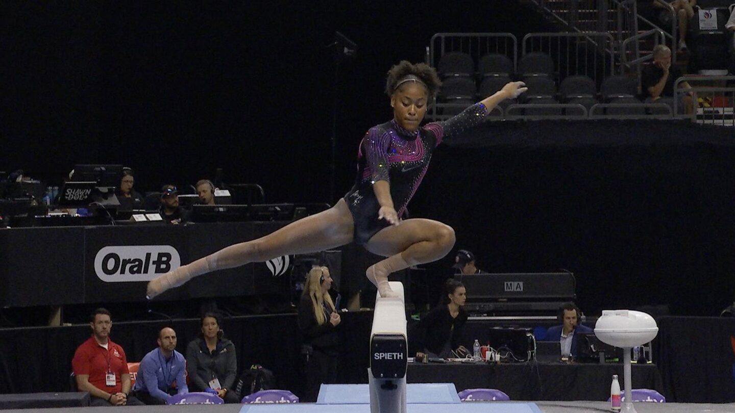 <i>NBC Olympics</i><br/>Athletes compete at the 2026 U.S. Gymnastics Championships.