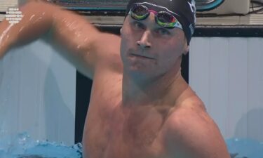 Luke Barr reacts after winning the men's 200m individual medley at the World Aquatics Swimming World Cup stop in Baku